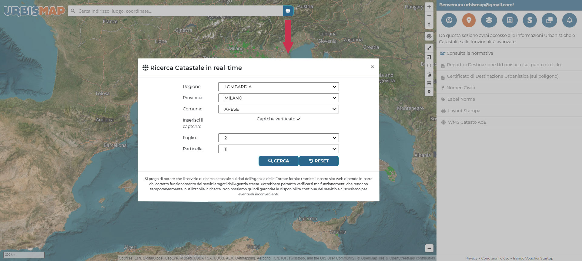 ricerca catastale tramite foglio e mappale dell'agenzia delle entrate su urbismap