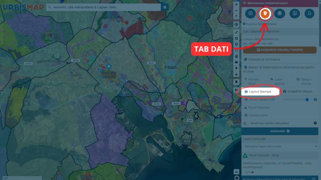 attiva la funzione layout di stampa sul Geoportale UrbisMap