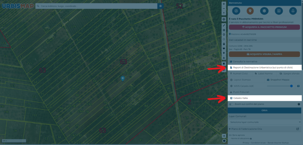 verificare vincoli ed edificabilità di un terreno su UrbisMap: come accendere il catasto e scaricare il report di destinazione urbanistica 
