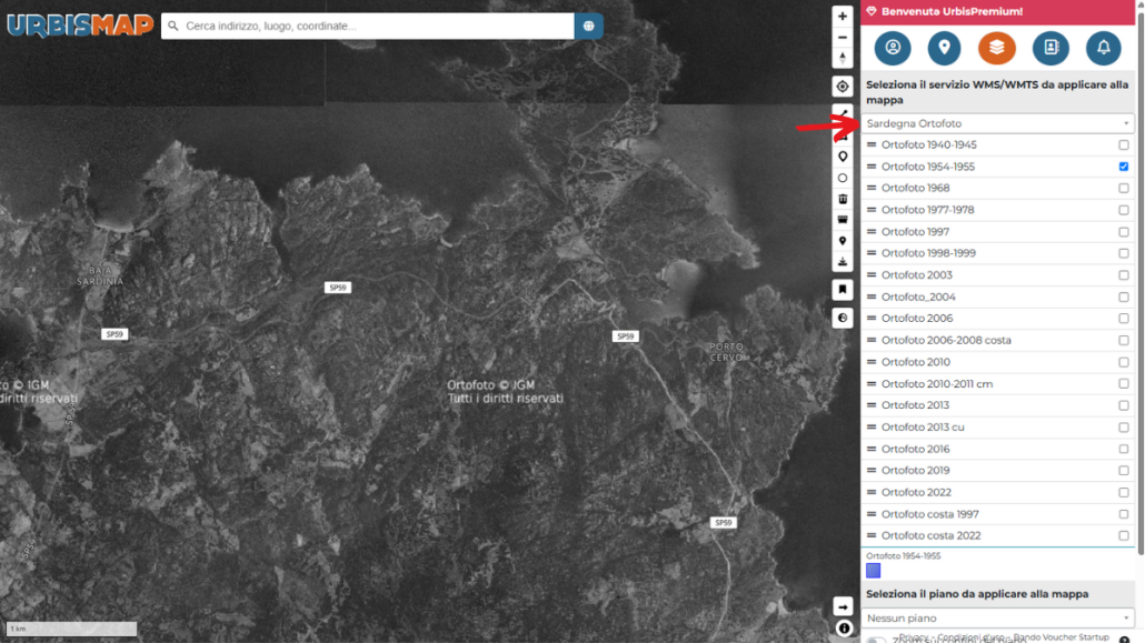 ortofoto sardegna del 1955 sul Geoportale UrbisMap