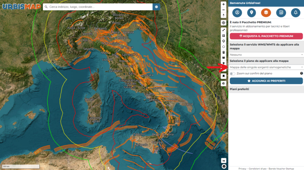 mappa delle sorgenti sismogenetiche su urbismap