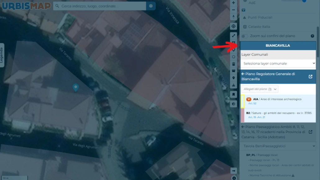 Piano Regolatore Generale di Biancavilla sul Geoportale UrbisMap