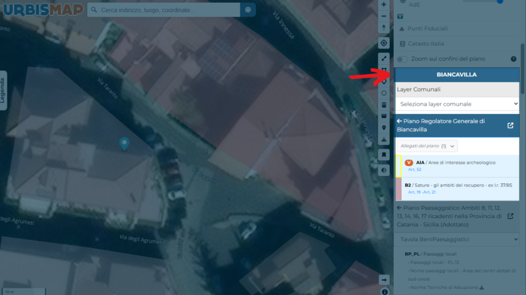 Piano Regolatore Generale di Biancavilla sul Geoportale UrbisMap