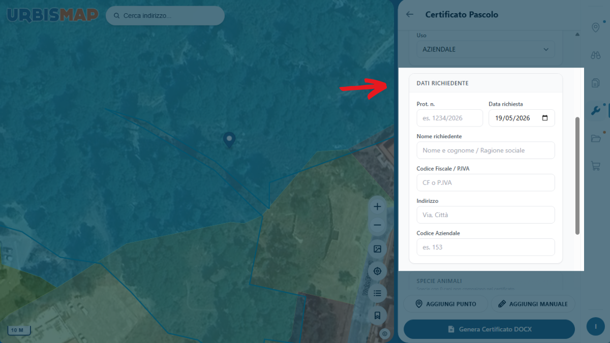 Processo di generazione digitale del certificato di pascolo su UrbisMap_PA