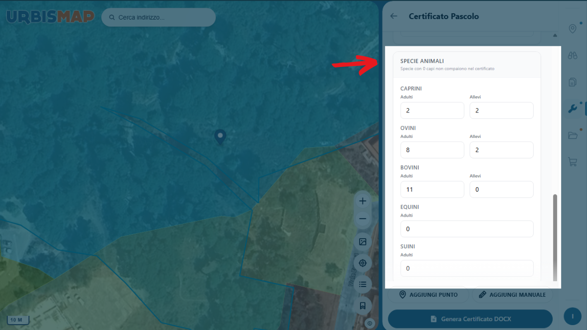 Processo di generazione digitale del certificato di pascolo su UrbisMap_PA