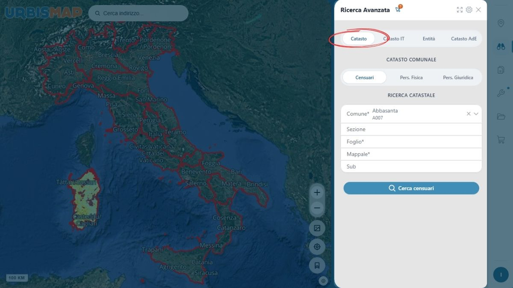 Opzione ricerca catastale tramite catasto comunale_urbismap