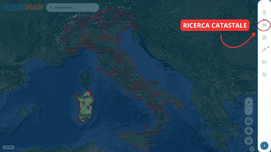 guida ricerca catastale PA: icona della sezione "Ricerca avanzata" all'interno del Geoportale UrbisMap