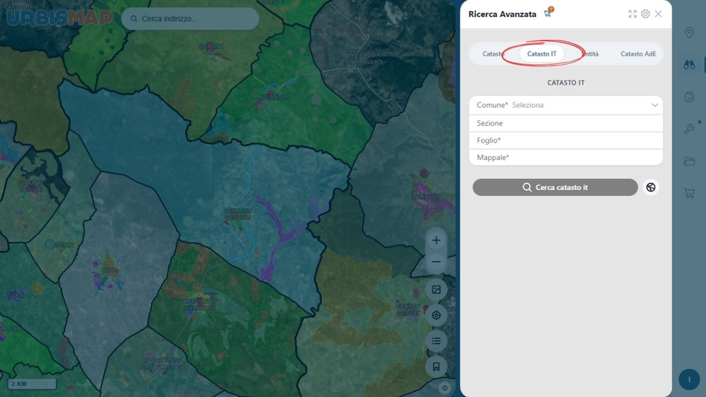 Opzione ricerca catastale tramite catasto Italia_urbismap