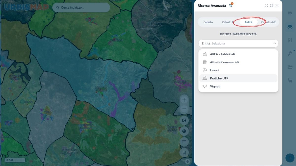 Opzione ricerca catastale tramite entità territoriali_urbismap