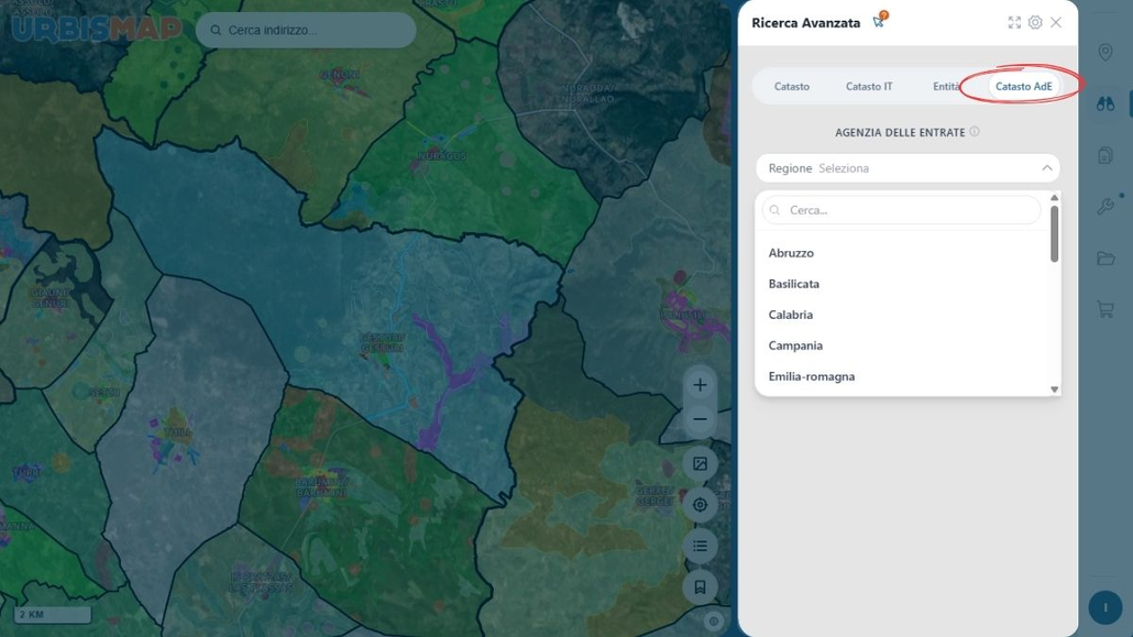 Opzione ricerca catastale tramite catasto dell'Agenzia delle Entrate_urbismap