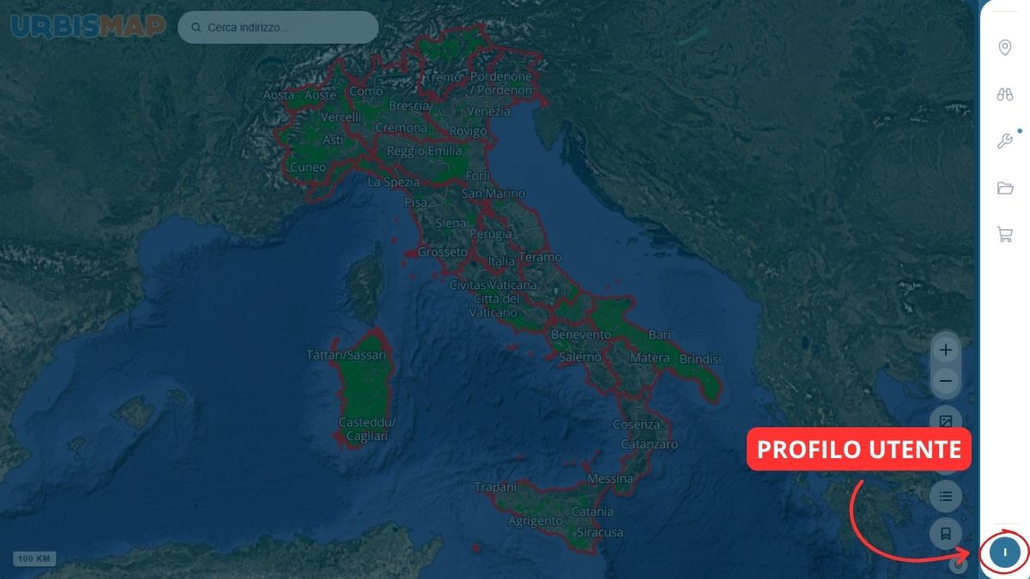 Nuova versione Geoportale UrbisMap_ V4.4.3
Icona sezione profilo utente