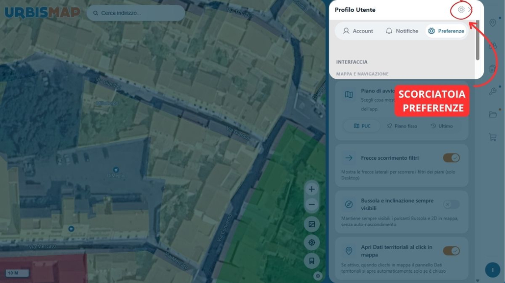 Nuova versione Geoportale UrbisMap_ V4.4.3
Icona scorciatoia per le preferenze utente