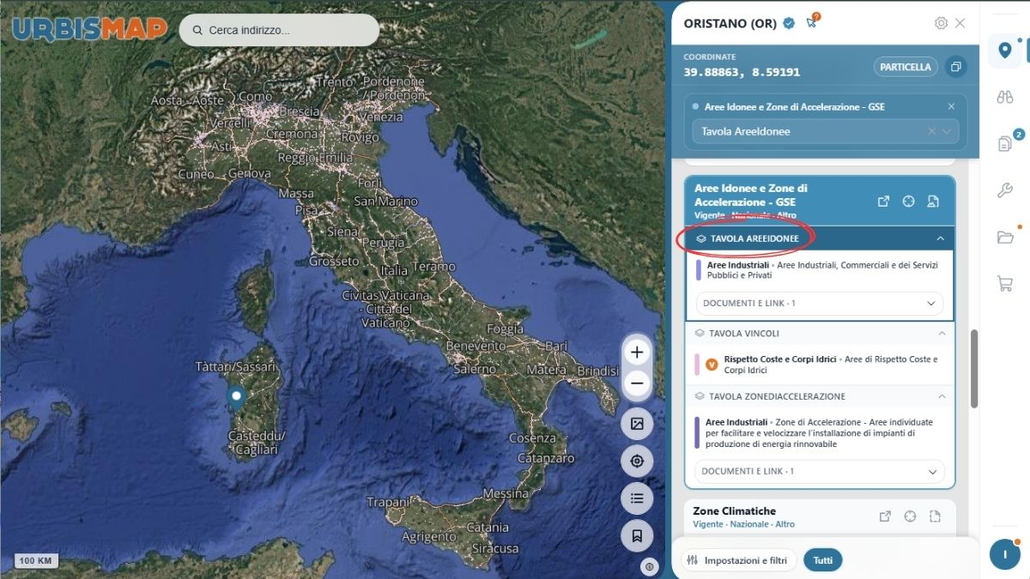 Geoportale UrbisMap: tavola delle aree idonee al fotovoltaico 