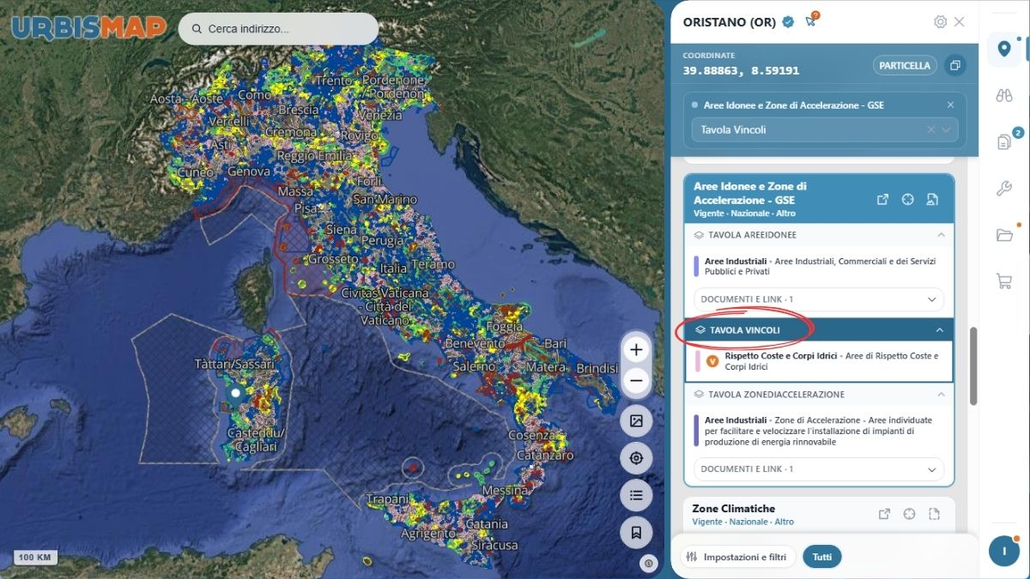 Geoportale UrbisMap: tavola dei vincoli per il  fotovoltaico
